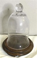 Vintage 10" Glass Cloche w/ Wood Base