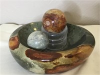 Carved Agate Bowl & 1 Inch Small Stone Spheres