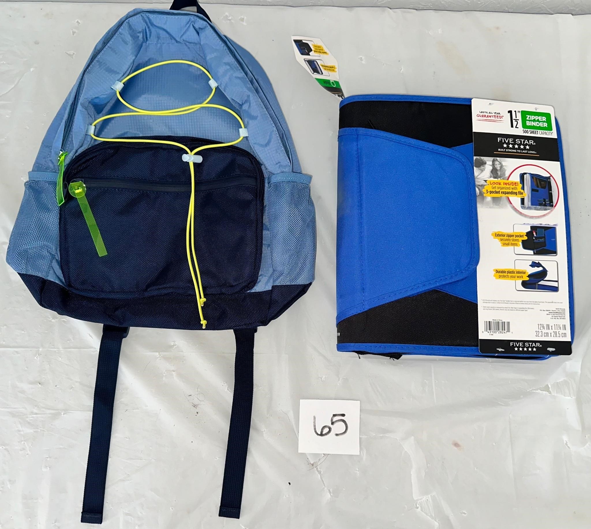 Backpack & Five Star 1 1/2” Zipper Binder