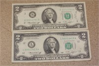 Lot of 2 1976 Bicentennial $2.00 Note
