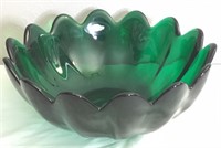 Vtg Blenko Glass Emerald Green 14 Petal Lotus Bowl
