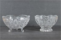 Etched and Wheel Cut Crystal Bowls Footed
