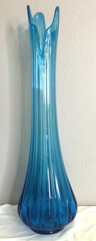 Xlrg 2' Peacock Blue Mid Century Swung Glass Vase