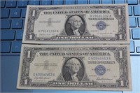 Lot of 2 1957 Blue Seal One Dollar Note