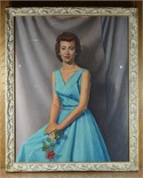 Framed Portrait Painting Lady in Blue