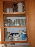 CONTENT OF UPPER CABINET, DISHES, GLASS ITEMS,