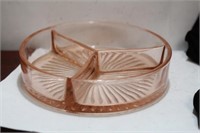 A Pink Depression Glass Divided Round Tray