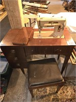 Vintage Singer sewing machine w/ loaded table &...