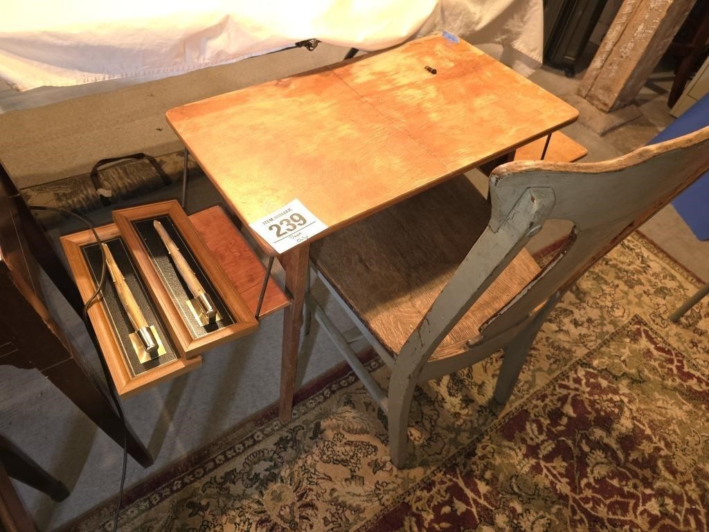 Vintage desk 27" t x 27" w x 16" d w/o shelves....