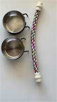 2 Stainless Parrot Feeding Hook On Dishes & 16 “
