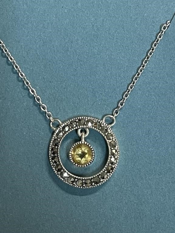 STERLING MARCASITE AND CITRINE PENDANT