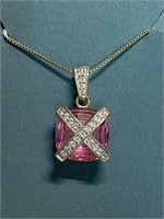 STERLING SILVER CZ AND PINK STONE NECKLACE