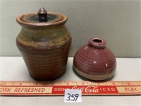 TWO WELL MADE POTTERY SIGNED BUD VASE AND MORE