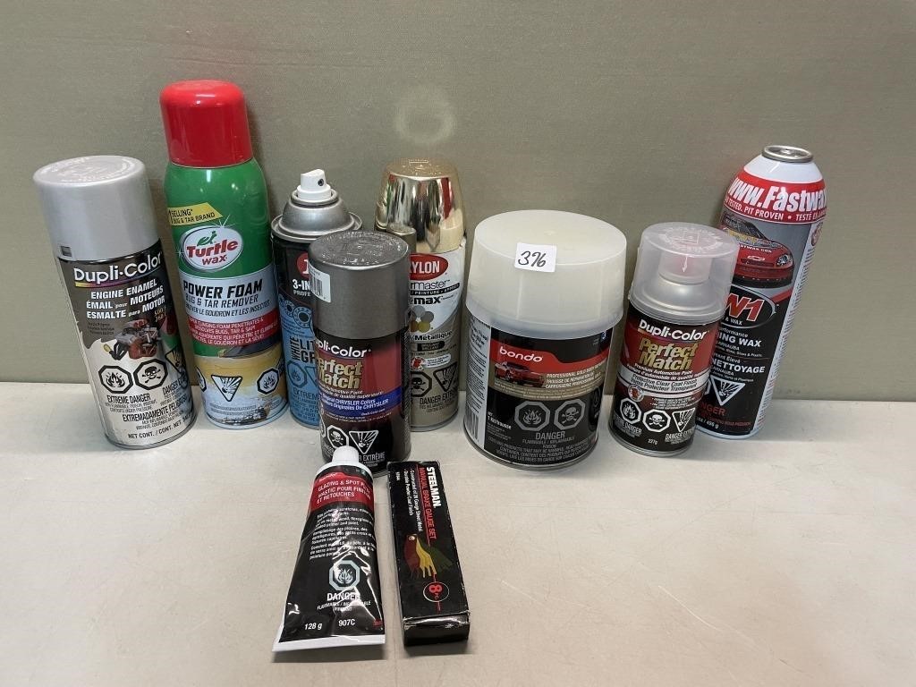 LOT OF VARIOUS SPRAY PAINTS AND MORE