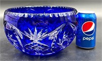 Cobalt Blue Crystal Cut to Clear Large Bowl