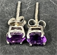 Sterling Silver Purple Amethyst Stud Earrings