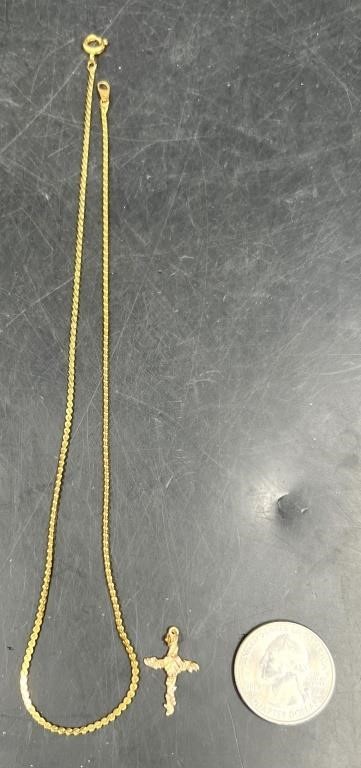 Black Hills 10K Gold Cross Pendant w Necklace