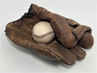 Vintage Charlie Keller Fielders Glove and Ball