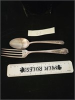Sterling spoon and fork towle