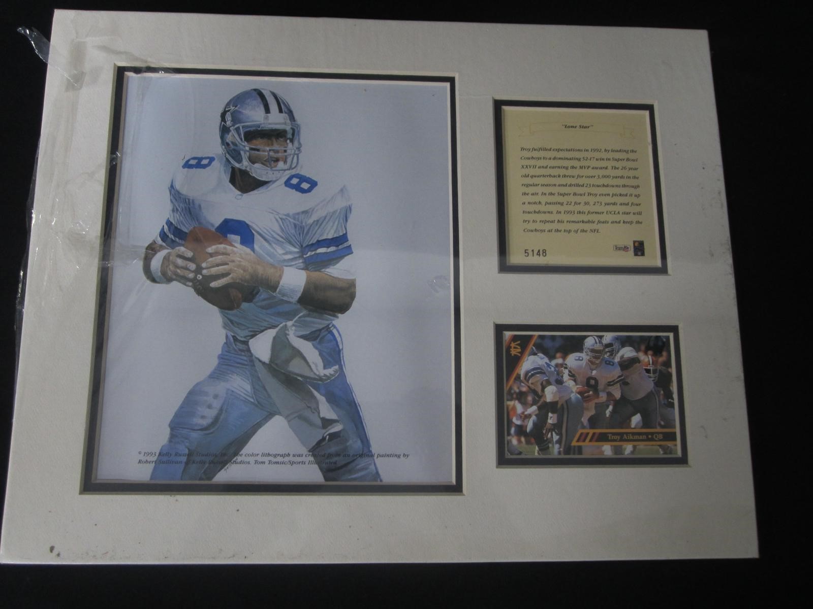 Aikman 1993 Framed Lone Star Litho with Card