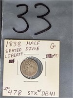 1838 SEATED LIBERTY HALF DIME