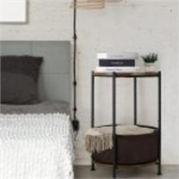 Round Wooden End Table, 2 Tier Industrial Sofa