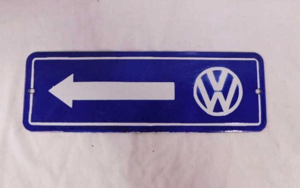 Newer VW Volkswagen arrow porcelain sign, 12" x 4"