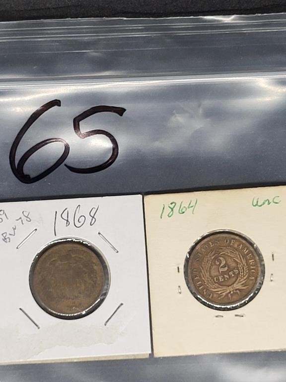 1864 & 1868 UNITED STATES 2 CENT COINS