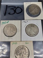 1943P 1943 1916D 1917D WALKING LIBERTY 1/2 DOLLARS