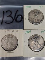1942 1944 & 1944S WALKING LIBERTY HALF DOLLARS
