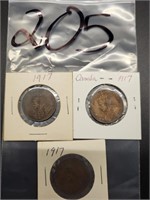 (3) 1917 CANADIAN LARGE CENTS