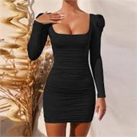 Women's Sexy Bodycon Ruched Mini Club Dress Size