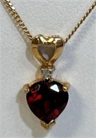 BEAUTIFUL 10K GOLD RUBY & DIAMOND PENDENT W CHAIN