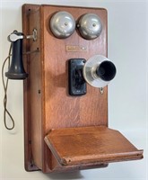 WONDERFUL ANTIQUE OAK CASE WALL MOUNT TELEPHONE