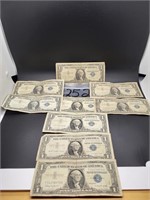 9 TOTAL 1957 $1 SILVER CERTIFICATES
