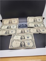 9 TOTAL 1957 $1 SILVER CERTIFICATES