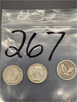3 SILVER QUATERS 1920, 1929 & 1964