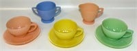 SWEET RETRO COLORED GLASS CUPS & SAUCERS W C&S