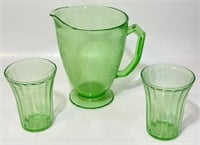 LOVELY DEPRESSION GLASS THISTLE PITCHER &TUMBLERS
