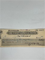 Vintage First National Bank Check Cheque