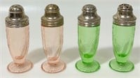 DESIRABLE GREEN & PINK DEPRESSION GLASS SHAKERS