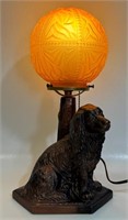 LOVELY 1940'S CAST DOG FIGURAL LAMP W ORANGE