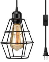 Industrial Plug in Pendant Light Black Wire Cage