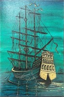 AWESOME MID CENTURY SIGNED NAUTICAL PAINTING