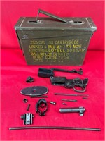 Metal .30 Cal Ammo Can W/ M1 Carbine Rifle Parts
