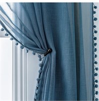 SELECTEX Pom Pom Tasseled Sheer Curtains for