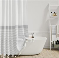 Dynamene Grey and white Fabric Shower Curtain,