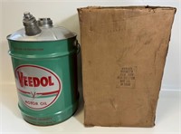 DESIRABLE VINTAGE VEEDOL OIL CAN WITH ORIGINAL BOX