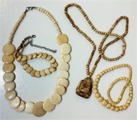 NICE LOT OF BEAD WORK NECKLACES INCL BONE