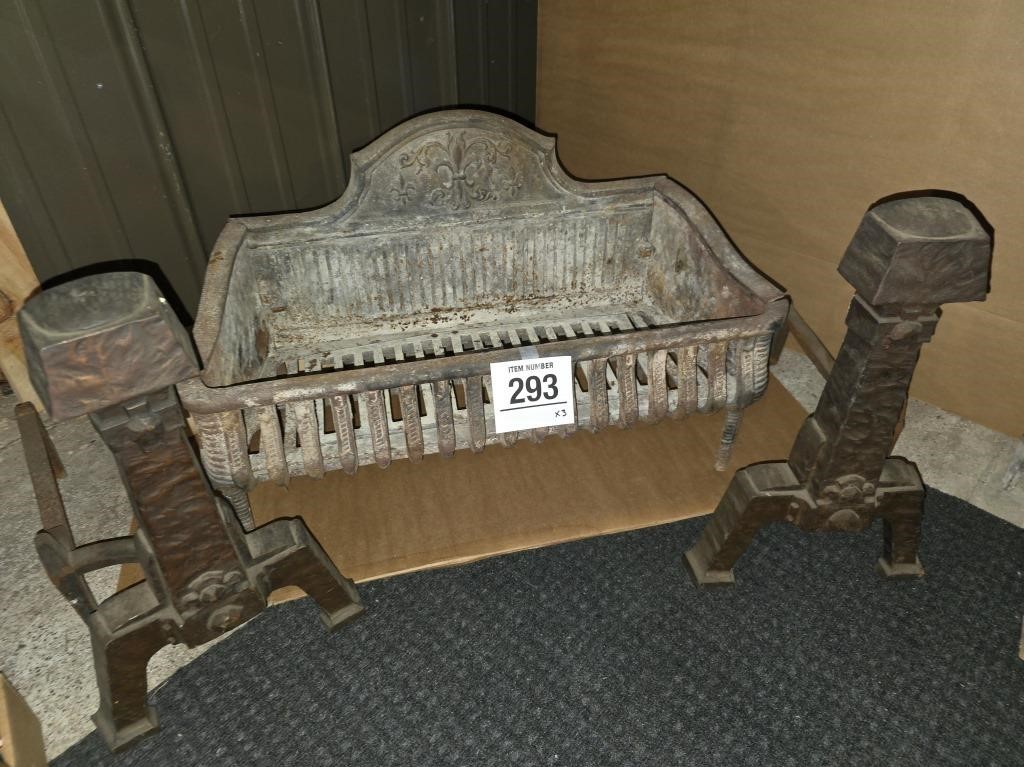 Vintage fireplace grate w/ andirons